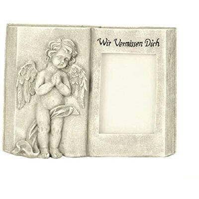 Geschenkestadl Grabschmuck aufgeschlagenes Buch mit Engel und Foto Fenster und Aufschrift Wir vermissen Dich Grabdekoration Geschenkestadl Grabschmuck aufgeschlagenes Buch mit Engel und Foto Fenster und Aufschrift Wir vermissen Dich Grabdekoration