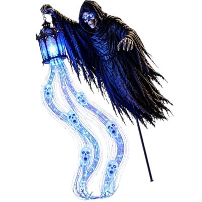 XTYDDG Halloween Gartendekoration mit blauen LEDs und hängenden Bändern XTYDDG Halloween Gartendekoration mit blauen LEDs und hängenden Bändern
