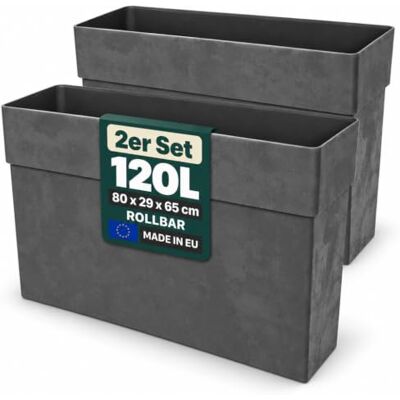 Kreher XXL Sichtschutz-Pflanzkübel mit Rollen – 80x29x65 cm, wetterfest, Naturstein-Optik in Anthrazit, Braun oder Weiß, mit Entwässerungssystem und Rollen! (2, 80 cm Anthrazit) Kreher XXL Sichtschutz-Pflanzkübel mit Rollen – 80x29x65 cm, wetterfest, Naturstein-Optik in Anthrazit, Braun oder Weiß, mit Entwässerungssystem und Rollen! (2, 80 cm Anthrazit)