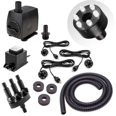 CLGarden Springbrunnen Pumpe Set mit 3X LED Beleuchtung kaltweiß für Wasserspiel Säulenbrunnen Kugelbrunnen Schlauch Wasserverteiler 1300 L/H CLGarden Springbrunnen Pumpe Set mit 3X LED Beleuchtung kaltweiß für Wasserspiel Säulenbrunnen Kugelbrunnen Schlauch Wasserverteiler 1300 L/H
