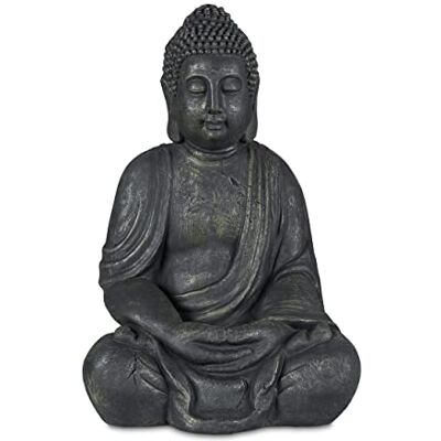 Relaxdays Buddha Figur sitzend, XL 70 cm, Gartenfigur, Vintage Dekofigur Wohnzimmer, wetterfest, frostsicher, anthrazit Relaxdays Buddha Figur sitzend, XL 70 cm, Gartenfigur, Vintage Dekofigur Wohnzimmer, wetterfest, frostsicher, anthrazit