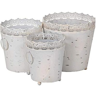 levandeo Pflanzkübel 3er Set Eisen Grau Weiß Shabby Chic Vintage Gartendeko Blumentopf Deko Kübel levandeo Pflanzkübel 3er Set Eisen Grau Weiß Shabby Chic Vintage Gartendeko Blumentopf Deko Kübel