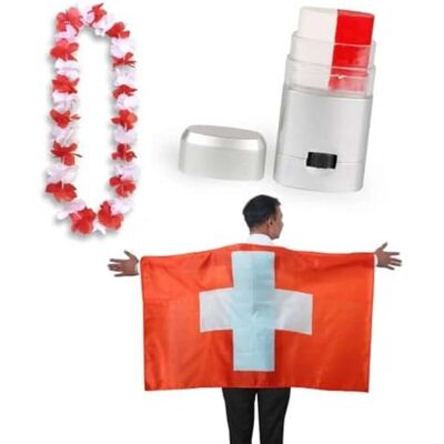 Sonia Originelli Fanset Fanartikel Poncho Fahne Flagge zum Umhängen Schminkstift und Blumenkette Hawaiikette Farbe: Schweiz Sonia Originelli Fanset Fanartikel Poncho Fahne Flagge zum Umhängen Schminkstift und Blumenkette Hawaiikette Farbe: Schweiz