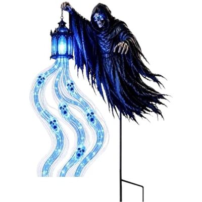 Nuvatrix Halloween Sensenmann Gartenpfahl-Licht, batteriebetrieben, gruselige Wasserfall-Lampe mit Laterne für den Außenbereich, Rasen, Weg, Vorgarten, Dekoration, Garten, Rasen, Terrasse Nuvatrix Halloween Sensenmann Gartenpfahl-Licht, batteriebetrieben, gruselige Wasserfall-Lampe mit Laterne für den Außenbereich, Rasen, Weg, Vorgarten, Dekoration, Garten, Rasen, Terrasse