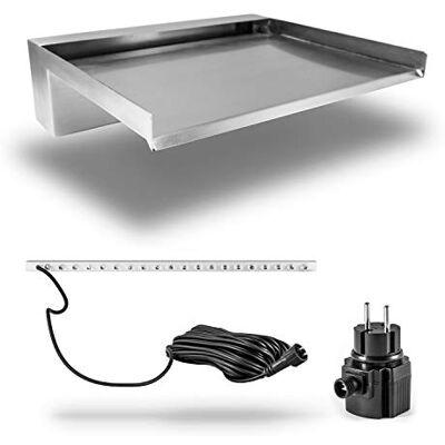 CLGarden Edelstahl Wasserfall 30cm Element mit LED Beleuchtung warmweiß für Garten Bachlauf Natursteinmauer Teil 30 CLGarden Edelstahl Wasserfall 30cm Element mit LED Beleuchtung warmweiß für Garten Bachlauf Natursteinmauer Teil 30