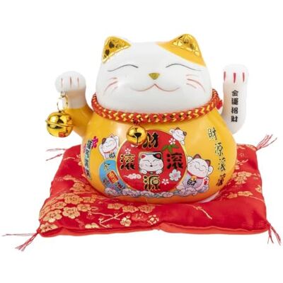 lachineuse Figur Katze Maneki Neko – Glückssymbol – beweglicher Arm – traditioneller japanischer Glücksbringer – 10 x 12 x 10 cm – Porzellan, Gelb – Batterie LR03 nicht im Lieferumfang enthalten lachineuse Figur Katze Maneki Neko – Glückssymbol – beweglicher Arm – traditioneller japanischer Glücksbringer – 10 x 12 x 10 cm – Porzellan, Gelb – Batterie LR03 nicht im Lieferumfang enthalten