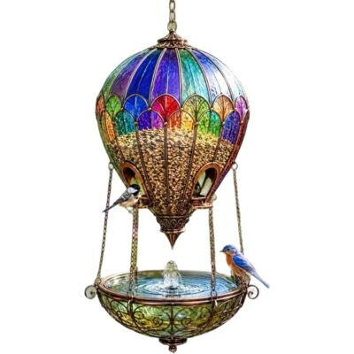 Generic Dekorative hängende Vogelfutterstation – Heißluftballon-Brunnen für den Kunstharz-Dekoration für Außenbereich: Terrasse, Balkon, Hof; wetterfest; Wassertablett-Dekoration Generic Dekorative hängende Vogelfutterstation – Heißluftballon-Brunnen für den Kunstharz-Dekoration für Außenbereich: Terrasse, Balkon, Hof; wetterfest; Wassertablett-Dekoration