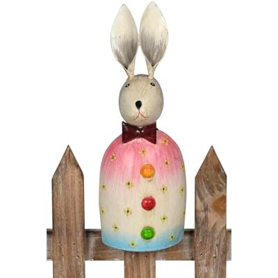 Posiwio fröhlich bunter Zaunhocker Hase mit Fliege und bunten Knöpfen Metall bemalt Posiwio fröhlich bunter Zaunhocker Hase mit Fliege und bunten Knöpfen Metall bemalt