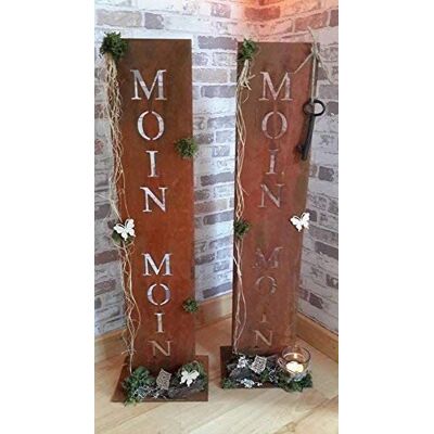 Rostikal Edelrost Gartendeko Ständer mit Schriftzug Moin Moin 71 cm hoch Rostikal Edelrost Gartendeko Ständer mit Schriftzug Moin Moin 71 cm hoch
