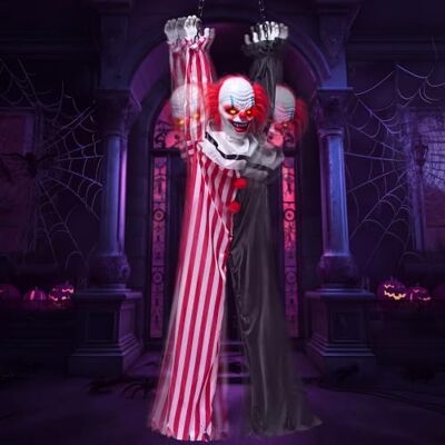 JOYIN Halloween Hängender Clown Animatronics Dekoration mit Kette, 165,1 cm Gruseliger Clown mit Bewegung und Licht & Sound (Sound aktiviert), animierte Dekoration für Hof, Garten, Outdoor, JOYIN Halloween Hängender Clown Animatronics Dekoration mit Kette, 165,1 cm Gruseliger Clown mit Bewegung und Licht & Sound (Sound aktiviert), animierte Dekoration für Hof, Garten, Outdoor,