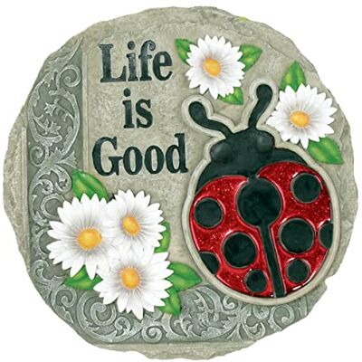 Spoontiques – Garten-Dekor – „ Life Is Good“-Marienkäfer-Trittstein – Dekostein für Garten Spoontiques – Garten-Dekor – „ Life Is Good“-Marienkäfer-Trittstein – Dekostein für Garten