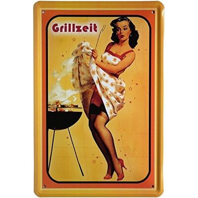 Unbekannt Blechschild 20x30 cm Pin up Girl Grillzeit grillen outdoor Sommer Metall Schild Unbekannt Blechschild 20x30 cm Pin up Girl Grillzeit grillen outdoor Sommer Metall Schild