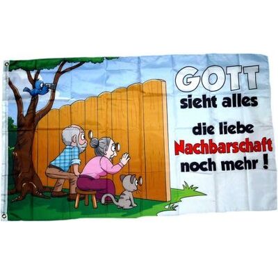 FahnenMax Fahne/Flagge Gott sieht alles Nachbarschaft 90 x 150 cm FahnenMax Fahne/Flagge Gott sieht alles Nachbarschaft 90 x 150 cm