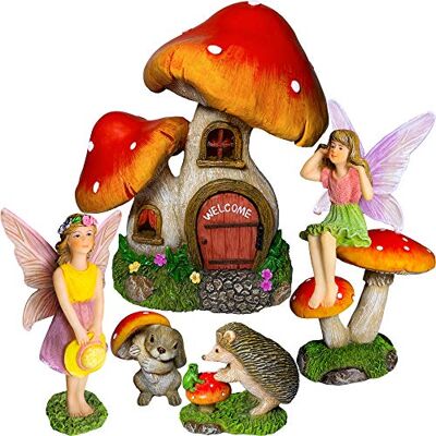 Mood Lab Feengarten – Pilzhaus-Set mit 6 Stück – Miniatur-Figuren und Zubehör-Set – für Außen- oder Hausdekoration Mood Lab Feengarten – Pilzhaus-Set mit 6 Stück – Miniatur-Figuren und Zubehör-Set – für Außen- oder Hausdekoration