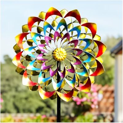 Pure Windspiel für den Garten, groß, mehrfarbige Blume, Windspiel, Metall-Windskulptur, 61 cm Durchmesser, 213.4 cm Höhe, Metall, doppelseitig, Windmühle für Outdoor, Rasen, Gartendekoration Pure Windspiel für den Garten, groß, mehrfarbige Blume, Windspiel, Metall-Windskulptur, 61 cm Durchmesser, 213.4 cm Höhe, Metall, doppelseitig, Windmühle für Outdoor, Rasen, Gartendekoration