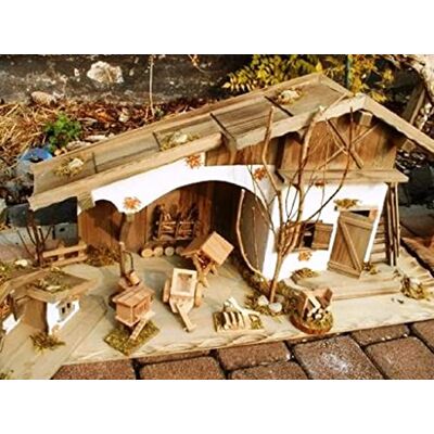 Unbekannt Großes Krippenset Holzhaus 80cm + Haus 27cm + Krippen Zubehör mit Brunnen Holzhaufen Stall Unbekannt Großes Krippenset Holzhaus 80cm + Haus 27cm + Krippen Zubehör mit Brunnen Holzhaufen Stall