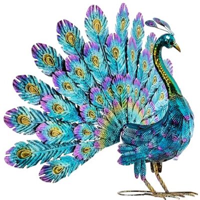 Alpine 23" Tall Outdoor Metallic Peacock Tail Spread Yard Statue Decoration, Multicolor Alpine 23" Tall Outdoor Metallic Peacock Tail Spread Yard Statue Decoration, Multicolor