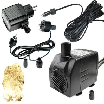 Arnusa Springbrunnenpumpe mit 1x LED Quellsteinbeleuchtung warmweiß Spot Teichpumpe Wasserpumpe Bachlaufpumpe 12V IP44 Steckernetzteil (450 l/h) Arnusa Springbrunnenpumpe mit 1x LED Quellsteinbeleuchtung warmweiß Spot Teichpumpe Wasserpumpe Bachlaufpumpe 12V IP44 Steckernetzteil (450 l/h)