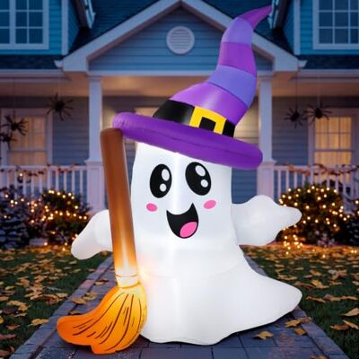 JOYIN 1,8 m hohe aufblasbare Halloween-Geister-Dekoration für draußen, süßer aufblasbarer Geist mit Besen und LED, aufblasbare Gartendekoration für Halloween im Freien, Hof, Garten, Rasen, Party-Dekor JOYIN 1,8 m hohe aufblasbare Halloween-Geister-Dekoration für draußen, süßer aufblasbarer Geist mit Besen und LED, aufblasbare Gartendekoration für Halloween im Freien, Hof, Garten, Rasen, Party-Dekor