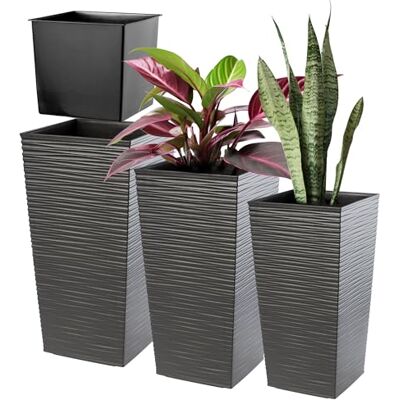 KADAX 3er Set Pflanzkübel mit Innentopf 36/46,5/57,5 cm Höhe, Grafit – wetterfeste & robuste Blumenkübel aus Kunststoff, Blumentöpfe für Innen- & Außenbereich KADAX 3er Set Pflanzkübel mit Innentopf 36/46,5/57,5 cm Höhe, Grafit – wetterfeste & robuste Blumenkübel aus Kunststoff, Blumentöpfe für Innen- & Außenbereich
