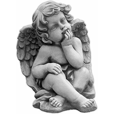 gartendekoparadies.de Sitzender Engel Grabengel Steinfigur, Grau, Frostsicher aus Steinguss für Außenbereich, H. 25 cm, 6 kg gartendekoparadies.de Sitzender Engel Grabengel Steinfigur, Grau, Frostsicher aus Steinguss für Außenbereich, H. 25 cm, 6 kg
