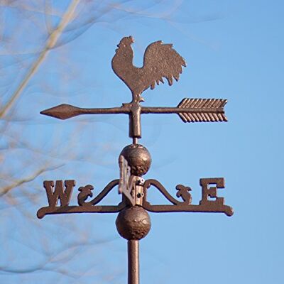 Antikas Wetterhahn, Wetterfahne, Gusseisen mit Standfuss, Windspiel für Dach und Mauer Antikas Wetterhahn, Wetterfahne, Gusseisen mit Standfuss, Windspiel für Dach und Mauer