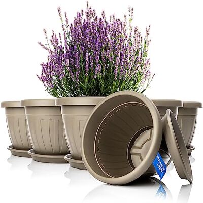 BigDean 6X Blumentopf mit Untersetzer rund ø40xH31 cm Mokka/braun Wetterfester Pflanzkübel Wasserablauf UV-beständig aus bruchsicherem Kunststoff Innen + Außen geeignet Made in Europe BigDean 6X Blumentopf mit Untersetzer rund ø40xH31 cm Mokka/braun Wetterfester Pflanzkübel Wasserablauf UV-beständig aus bruchsicherem Kunststoff Innen + Außen geeignet Made in Europe