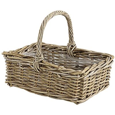 Dehner Rattan Pflanzkorb mit Henkel, ca. 40 x 28 x 30 cm, Rattangeflecht, grau/braun Dehner Rattan Pflanzkorb mit Henkel, ca. 40 x 28 x 30 cm, Rattangeflecht, grau/braun
