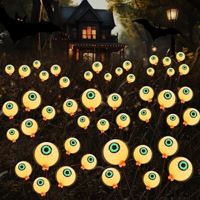 JOYIN Halloween-Dekorationen für den Außenbereich, solarbetriebene, gruselige Augapfellichter, 2 Stück, 12 LEDs, warme Pfähle für Wege und Höfe, wasserdichte Glühwürmchenlichter für Halloween JOYIN Halloween-Dekorationen für den Außenbereich, solarbetriebene, gruselige Augapfellichter, 2 Stück, 12 LEDs, warme Pfähle für Wege und Höfe, wasserdichte Glühwürmchenlichter für Halloween