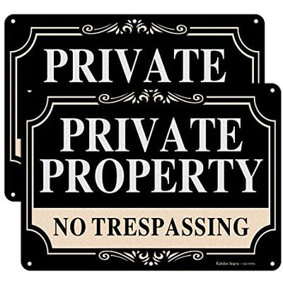 Faittoo Schilder "No Trespassing" Private Property, 25,4 x 17,8 cm, rostfreies Aluminium-Metallschild, reflektierend, lichtbeständig, UV-geschützt, wetterfest bis zu 7 Jahre für den Innen- und Außenbereich, 2 Faittoo Schilder "No Trespassing" Private Property, 25,4 x 17,8 cm, rostfreies Aluminium-Metallschild, reflektierend, lichtbeständig, UV-geschützt, wetterfest bis zu 7 Jahre für den Innen- und Außenbereich, 2