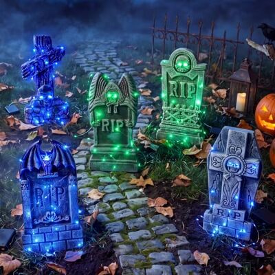 JOYIN Halloween Leucht-Grabsteine aus Schaumstoff, 5er-Set mit LED-Lichtleisten (3 lila & 2 grüne), gruselige Friedhofs- und Gartendekoration für den Außenbereich, Spukhaus, Rasen und Partys JOYIN Halloween Leucht-Grabsteine aus Schaumstoff, 5er-Set mit LED-Lichtleisten (3 lila & 2 grüne), gruselige Friedhofs- und Gartendekoration für den Außenbereich, Spukhaus, Rasen und Partys