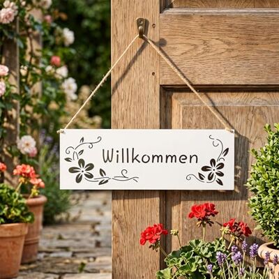 levandeo Türschild Willkommen Metall Weiß Hängedeko Gartenschild 25x9cm Gartendekoration Haustür Kordel Wanddeko Außendeko levandeo Türschild Willkommen Metall Weiß Hängedeko Gartenschild 25x9cm Gartendekoration Haustür Kordel Wanddeko Außendeko