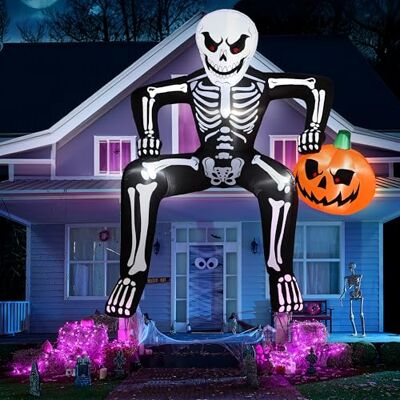 JOYIN 2,6 m Halloween aufblasbares Skelett, aufblasbares Skelett mit Kürbis für Dach-Outdoor-Dekoration mit LED-Licht, aufblasbares Skelett sitzend auf dem Dach für JOYIN 2,6 m Halloween aufblasbares Skelett, aufblasbares Skelett mit Kürbis für Dach-Outdoor-Dekoration mit LED-Licht, aufblasbares Skelett sitzend auf dem Dach für