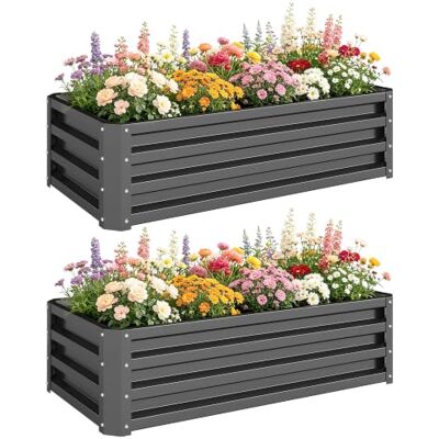 Outsunny 2er-Set Hochbeet Pflanzbeet Rechteckig 110 x 50 x 30 cm Dunkelgrau Blumenhochbeet, Frühbeet, Gartenbeet, Pflanzkübel, Pflanzkasten aus Verzinkter Stahl, Blumenkasten, Terrasse & Garten Outsunny 2er-Set Hochbeet Pflanzbeet Rechteckig 110 x 50 x 30 cm Dunkelgrau Blumenhochbeet, Frühbeet, Gartenbeet, Pflanzkübel, Pflanzkasten aus Verzinkter Stahl, Blumenkasten, Terrasse & Garten