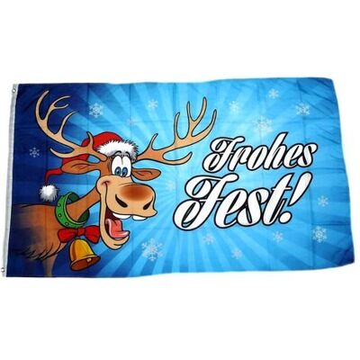 FahnenMax Fahne Flagge Frohes Fest Elch Weihnachten blau 90 x 150 cm FahnenMax Fahne Flagge Frohes Fest Elch Weihnachten blau 90 x 150 cm