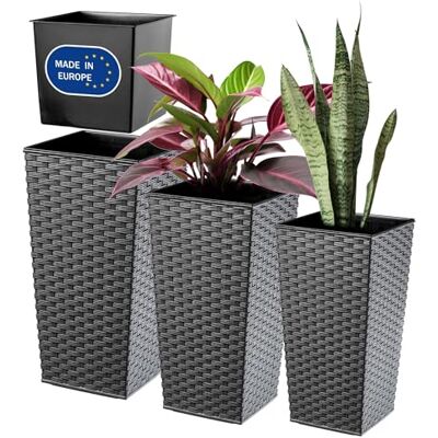 KADAX 3er Set Pflanzkübel mit Innentopf 46,5/57,5/68 cm Höhe, Grafit Rattan – wetterfeste & robuste Blumenkübel aus Kunststoff, Blumentöpfe für Innen- & Außenbereich KADAX 3er Set Pflanzkübel mit Innentopf 46,5/57,5/68 cm Höhe, Grafit Rattan – wetterfeste & robuste Blumenkübel aus Kunststoff, Blumentöpfe für Innen- & Außenbereich