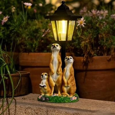 Tuzsocr Solar Erdmännchen Gartenfigur mit Solarlaterne, Kunstharz, Stil 2 Solarbetriebene Laterne leuchtet automatisch bei Dunkelheit, wetterfeste Harzfigur für Garten, Terrasse und Fensterbank Tuzsocr Solar Erdmännchen Gartenfigur mit Solarlaterne, Kunstharz, Stil 2 Solarbetriebene Laterne leuchtet automatisch bei Dunkelheit, wetterfeste Harzfigur für Garten, Terrasse und Fensterbank