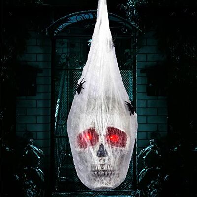 JOYIN animierte hängende Totenköpfe, 33 cm, Spinnennetze und leuchtende Augen, Halloween Dekoration für Rasen und Wand JOYIN animierte hängende Totenköpfe, 33 cm, Spinnennetze und leuchtende Augen, Halloween Dekoration für Rasen und Wand