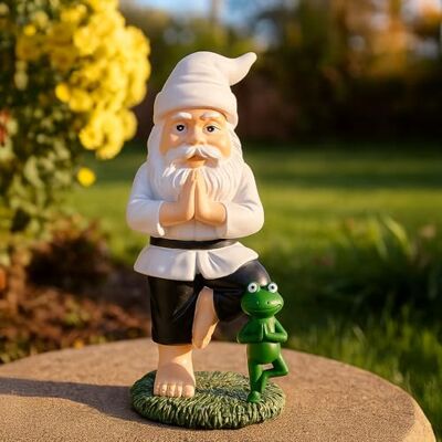 BRUBAKER Gartenzwerg Yoga Übung Baum Zwerg mit Frosch Gartenfigur Sport Figur Vrksasana Zen Dekoration Wetterfest für Garten Campingplatz Gartendeko Lustig Weiß für außen 24 cm groß BRUBAKER Gartenzwerg Yoga Übung Baum Zwerg mit Frosch Gartenfigur Sport Figur Vrksasana Zen Dekoration Wetterfest für Garten Campingplatz Gartendeko Lustig Weiß für außen 24 cm groß