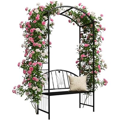 Relaxdays Rosenbogen, Metall, HBT: 210 x 134 x 48 cm, Torbogen mit Bank, Stabiler Rankbogen für Kletterpflanzen, schwarz Relaxdays Rosenbogen, Metall, HBT: 210 x 134 x 48 cm, Torbogen mit Bank, Stabiler Rankbogen für Kletterpflanzen, schwarz