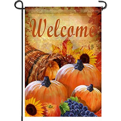 Anley Garden Flag Pumpkin in Cornucopia Dekorative Herbst-Willkommens-Gartenflaggen doppelseitig und wetterBeständig und doppelt genäht 18 x 12,5 Zoll Anley Garden Flag Pumpkin in Cornucopia Dekorative Herbst-Willkommens-Gartenflaggen doppelseitig und wetterBeständig und doppelt genäht 18 x 12,5 Zoll