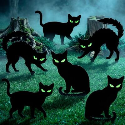 JOYIN 6 Halloween-Gartendekorationsset, Halloween-Katzen-Schilder mit im Dunkeln leuchtenden Augen, gruselige Silhouetten-Dekoration für Wege, Friedhöfe, Gärten, Rasenflächen, Terrassen und Partys JOYIN 6 Halloween-Gartendekorationsset, Halloween-Katzen-Schilder mit im Dunkeln leuchtenden Augen, gruselige Silhouetten-Dekoration für Wege, Friedhöfe, Gärten, Rasenflächen, Terrassen und Partys