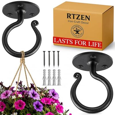 RTZEN 2 Stück Schmiedeeiserne Pflanzenhaken für Zimmerpflanzen, robuste dekorative Wandhaken zum Aufhängen von Pflanzen, Körben, Laternen, Windspiele (Deckenhaken) RTZEN 2 Stück Schmiedeeiserne Pflanzenhaken für Zimmerpflanzen, robuste dekorative Wandhaken zum Aufhängen von Pflanzen, Körben, Laternen, Windspiele (Deckenhaken)