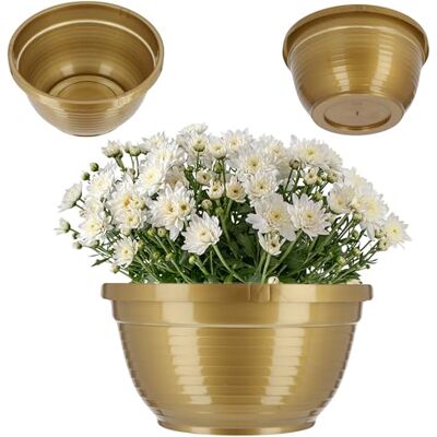 KADAX Schale aus Kunststoff, runde Blumenschale, wetterfester Pflanzkübel für Außen, Grabschale, leichte Kugelschale für Blumen, Pflanzschale (⌀ 26 cm, Gold) KADAX Schale aus Kunststoff, runde Blumenschale, wetterfester Pflanzkübel für Außen, Grabschale, leichte Kugelschale für Blumen, Pflanzschale (⌀ 26 cm, Gold)