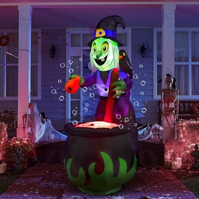 JOYIN Halloween Deko Aufblasbar 180 cm, Aufblasbare Hexe mit Hexenkessel & Seifenblasenmaschine, LED Beleuchtete Hexe Aufblasfigur Outdoor Deko für Garten, Rasen, Vorgarten, Party JOYIN Halloween Deko Aufblasbar 180 cm, Aufblasbare Hexe mit Hexenkessel & Seifenblasenmaschine, LED Beleuchtete Hexe Aufblasfigur Outdoor Deko für Garten, Rasen, Vorgarten, Party
