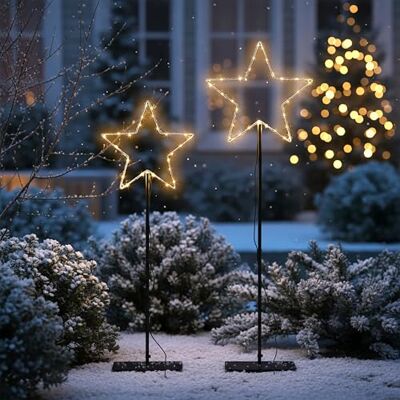 Spetebo Leuchtstern Gartenstecker 2er Set kabelgebunden für Außen mit Timer 125 + 90 cm Metall Stern Silhouette schwarz beleuchtet mit 180 LED warm weiß Weihnachten Garten Deko Beleuchtung Spetebo Leuchtstern Gartenstecker 2er Set kabelgebunden für Außen mit Timer 125 + 90 cm Metall Stern Silhouette schwarz beleuchtet mit 180 LED warm weiß Weihnachten Garten Deko Beleuchtung