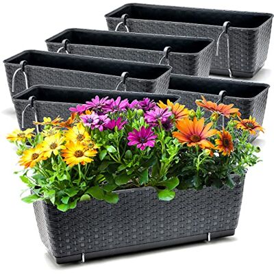 BigDean 6 Balkonkästen mit Metall Halterung 49 cm lang & Bewässerungssystem Blumenkästen für Balkon Geländer Farbe Anthrazit in Rattan-Optik 49 x 17 x 17 cm BigDean 6 Balkonkästen mit Metall Halterung 49 cm lang & Bewässerungssystem Blumenkästen für Balkon Geländer Farbe Anthrazit in Rattan-Optik 49 x 17 x 17 cm