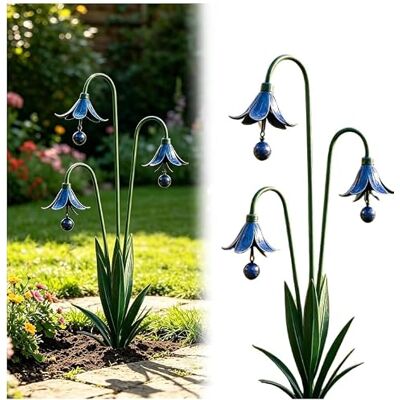 Generic Dreifacher Blauregen-Gartenstab mit Glocke, eine Elegante Metallskulptur eines Windspiel-Designs, Vintage-Edelstahlblumen für den Außenbereich, rustikale handgefertigte Dekoration für Gartenliebhaber Generic Dreifacher Blauregen-Gartenstab mit Glocke, eine Elegante Metallskulptur eines Windspiel-Designs, Vintage-Edelstahlblumen für den Außenbereich, rustikale handgefertigte Dekoration für Gartenliebhaber