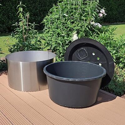 CLGarden Becken Set 90L ø 66cm mit Edelstahl Umrandung für Brunnen auf Terrasse Balkon Garten Springbrunnenbecken Brunnenbecken rund CLGarden Becken Set 90L ø 66cm mit Edelstahl Umrandung für Brunnen auf Terrasse Balkon Garten Springbrunnenbecken Brunnenbecken rund