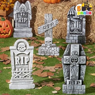 JOYIN Halloween Deko Outdoor Friedhof Set, 5 Stück RIP Schaumstoff Grabsteine 43 cm mit 12 Erdnägeln, Grusel Grabstein Set für Spukhaus, Garten, Rasen & Halloween Mottoparty JOYIN Halloween Deko Outdoor Friedhof Set, 5 Stück RIP Schaumstoff Grabsteine 43 cm mit 12 Erdnägeln, Grusel Grabstein Set für Spukhaus, Garten, Rasen & Halloween Mottoparty